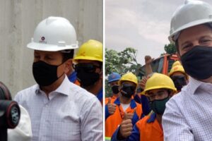 Doria visite le chantier de l'EMTU avec un casque qui «  éteint '' la marque de l'entreprise