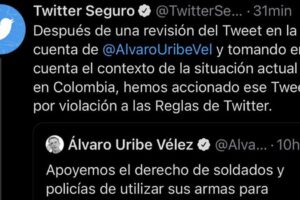 Twitter a supprimé le message d&rsquo;Álvaro Uribe qui a provoqué la controverse au milieu des manifestations