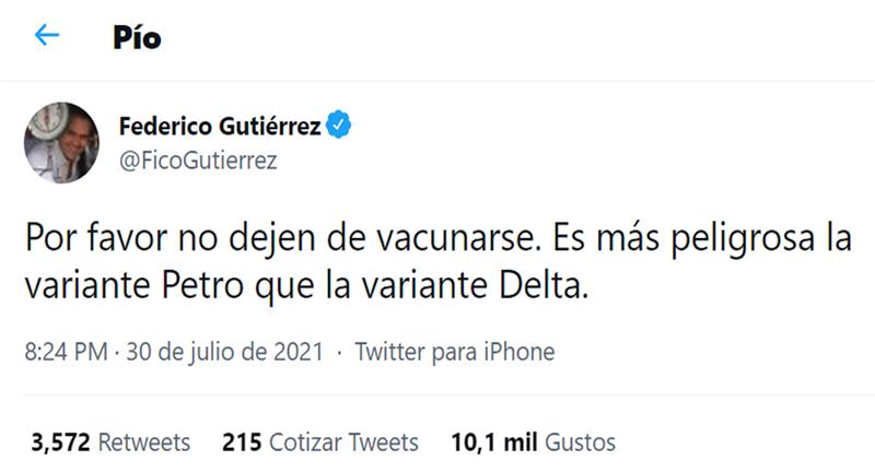 Federico Gutiérrez a fait un commentaire profitant de la controverse sur le trille initial de Gustavo Petro.  Photo : Twitter @FicoGutierrez