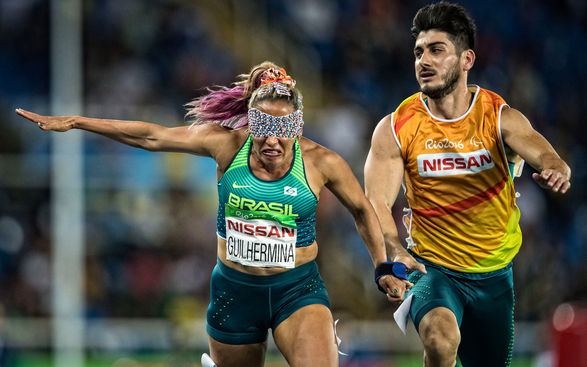 test d'athlétisme avec des parathlètes.  Jeux paralympiques en athlétisme.  Jeux paralympiques.