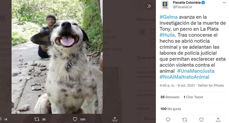 C'est ainsi que le parquet colombien a annoncé les faits. Photo : Twitter @FiscaliaCol C'est ainsi que le parquet colombien a annoncé les faits. Photo : Twitter @FiscaliaCol