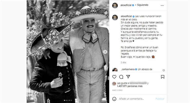 Alejandro Fernández se souvient de Vicente avec des messages d'amour.  Photo : Instagram