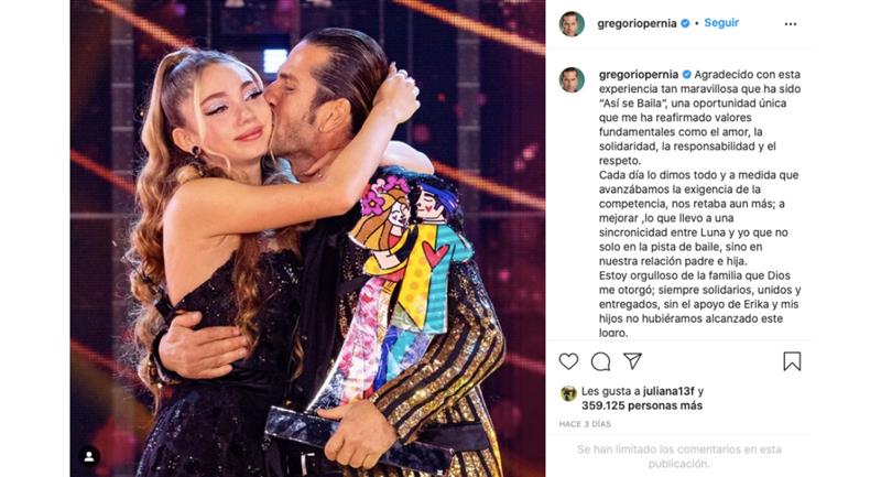 Gregorio Pernía et Luna feront don d'une partie de leur prix.  Photo : Instagram @gregoriopernia.
