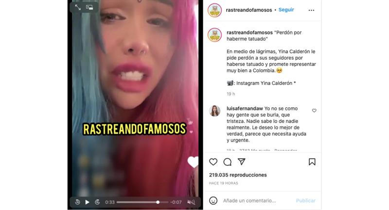 L'enregistrement a été répliqué par plusieurs comptes alternatifs.  Photo : Instagram @rastreandofamosos.