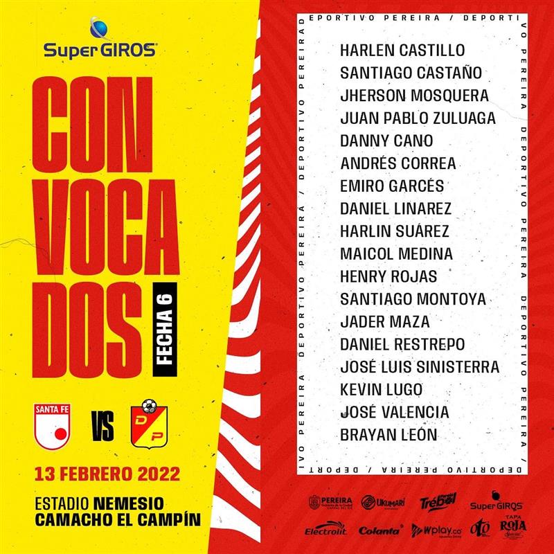 Pereira convoqué contre Santa Fe. Photo : Twitter @Corpereira