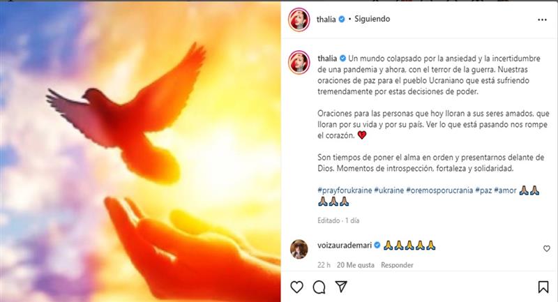 Commentaire de Thalie.  Photo : Instagram @thalia