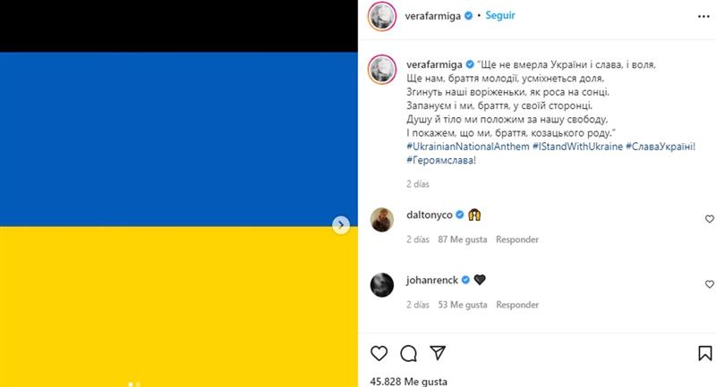 Commentaire Vera Farmiga.  Photo : Instagram @verafarmiga