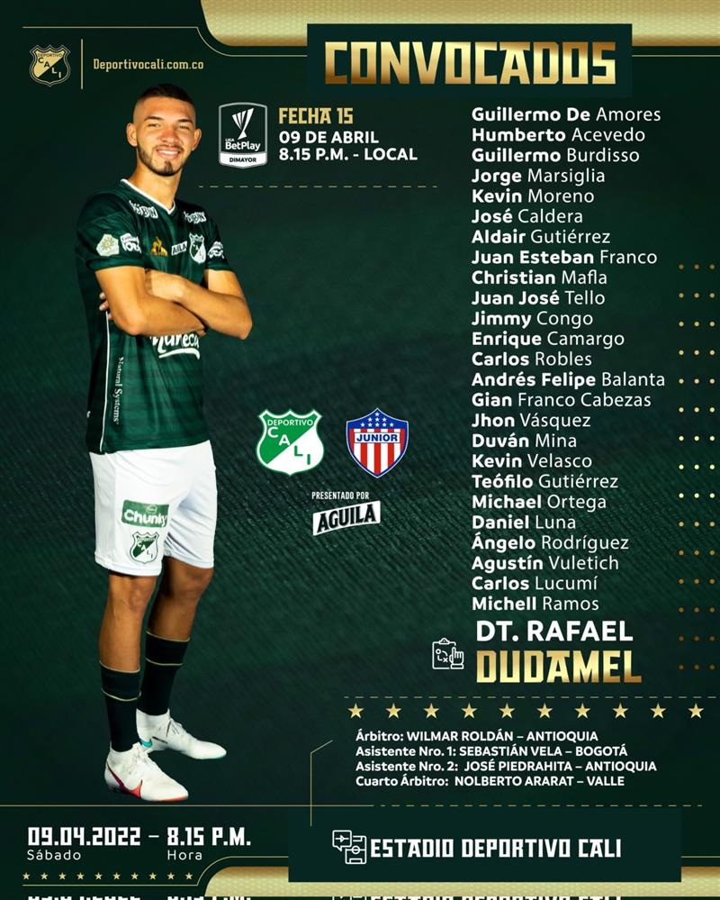 Deportivo Cali convoqué contre Junior de Barranquilla.  Photo : Twitter @AsoDeporCali