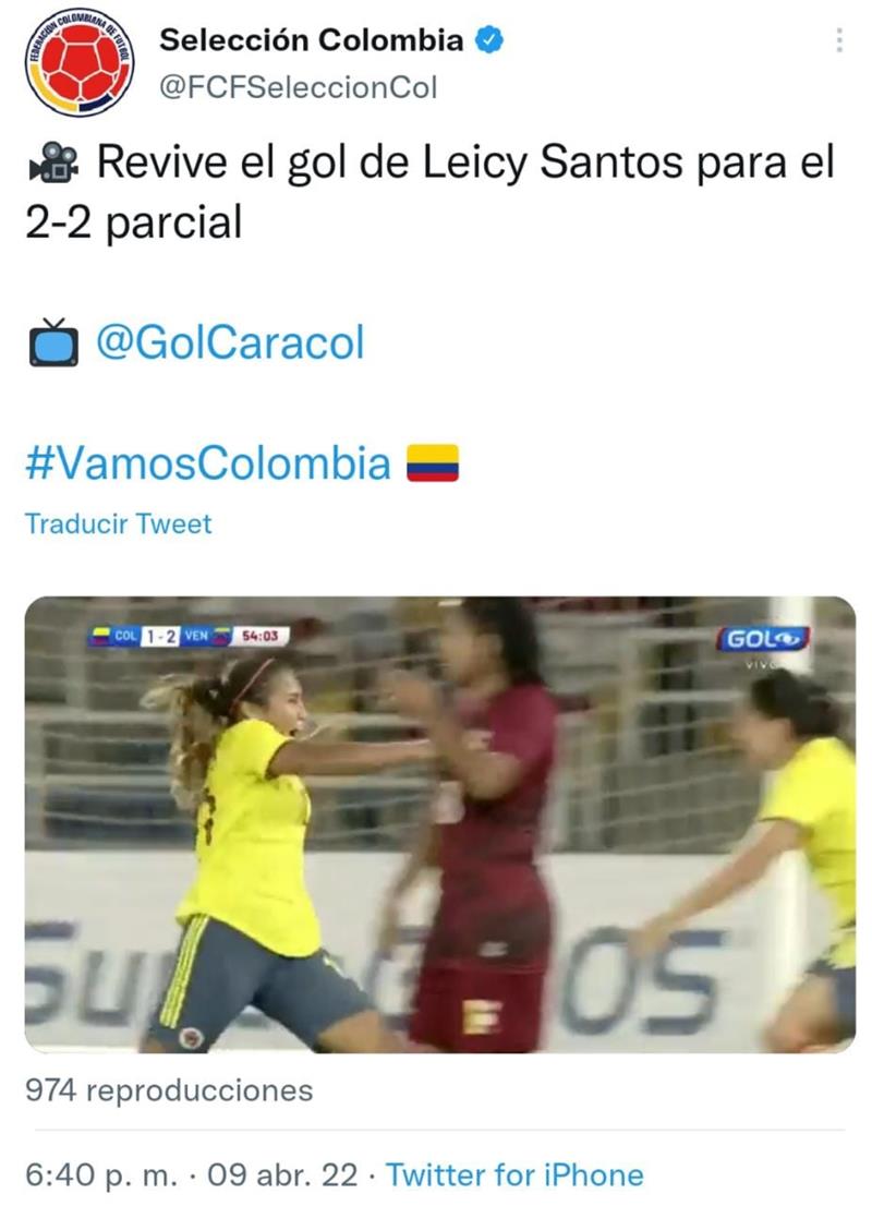 Capture d'écran.  Photo : Twitter @FCFSeleccionCol