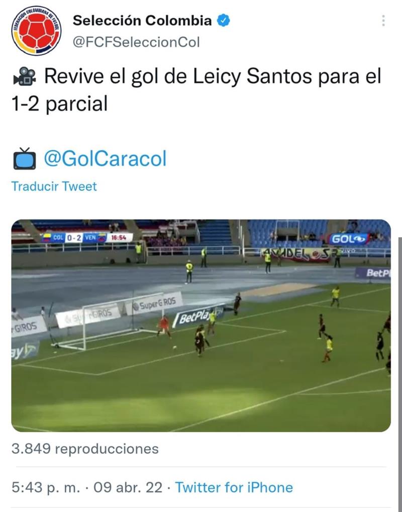 Capture d'écran.  Photo : Twitter @FCFSeleccionCol