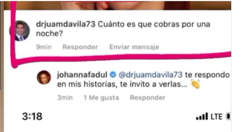Message de Johanna Fadul en commentaire.  Photo : Instagram @johannafadul