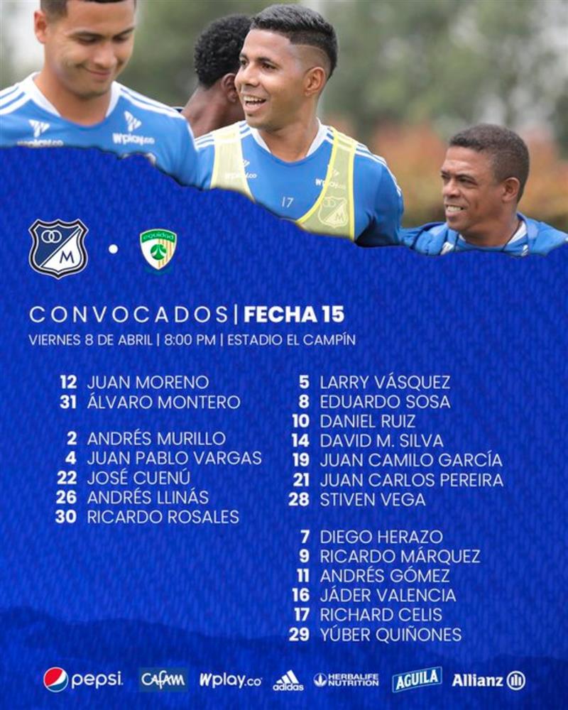 Millionnaires convoqués contre La Equidad.  Photo : Twitter @MillosFCoficial