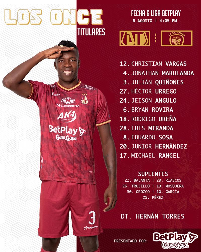 C'était le onze de départ de Deportes Tolima.  Photo : Twitter @cdtolima