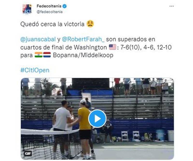 Les joueurs de tennis colombiens ont été éliminés en quarts de finale de l'ATP 500. Photo : Twitter Fédération colombienne de tennis
