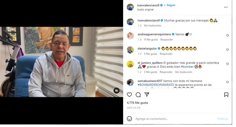 Vidéo de Valenciano sur Instagram après son évanouissement.  Photo: Instagram Iván René Valenciano
