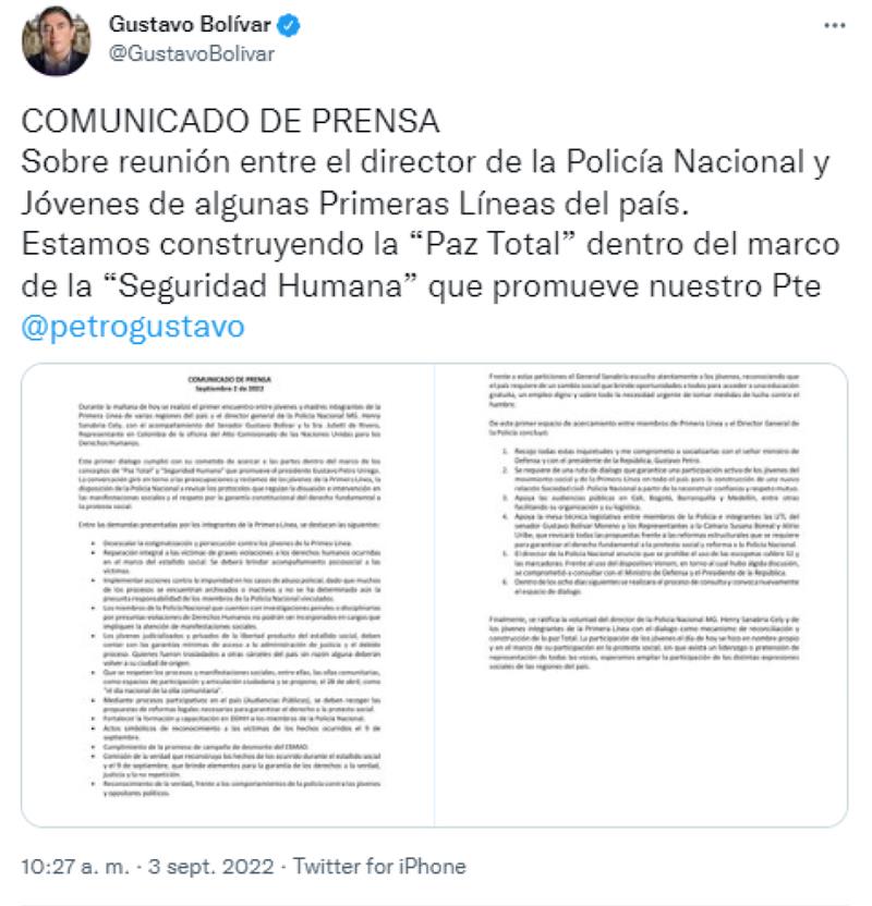 Photo : Twitter @GustavoBolivar