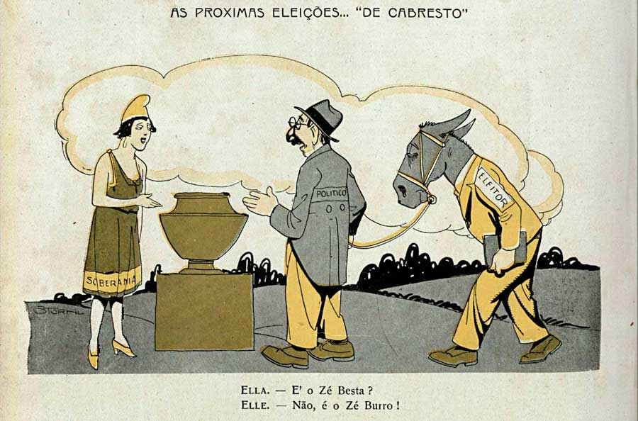 « Les prochaines élections… en licou », caricature de Storni, revue Careta, 19 février 1927, p.14.