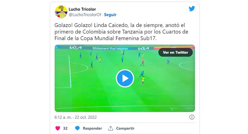 C'était le but de Linda Caicedo pour la Colombie contre la Tanzanie.  Photo: Twitter Lucho tricolore