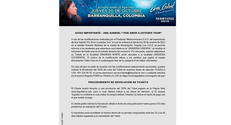 Déclaration officielle.  Photo: Facebook TaquillaLive