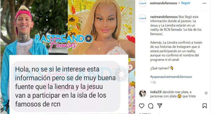 Message anonyme sur l'implication des influenceurs dans la nouvelle émission de téléréalité.  Photo : Instagram @trastreandofamosos