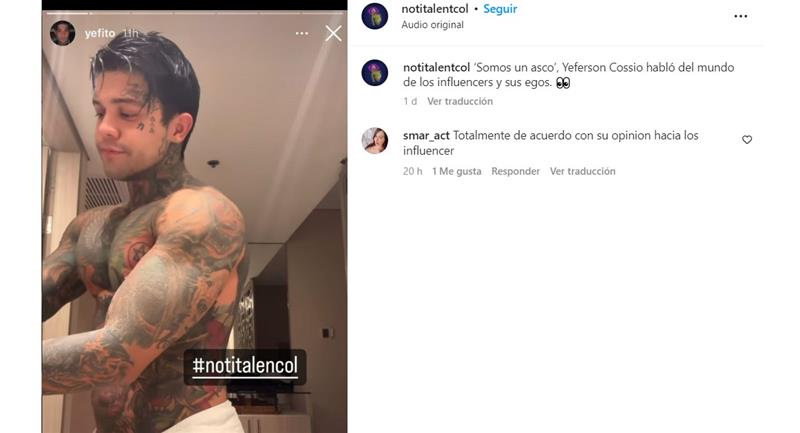 Yeferson Cossio révèle sa relation avec d'autres influenceurs.  Photo : Instagram @notitalentcol
