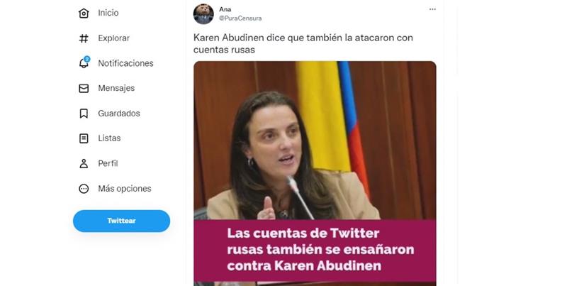 vidéo de plainte à propos de Karen Abudinen.  Photo : Twitter @puracensura