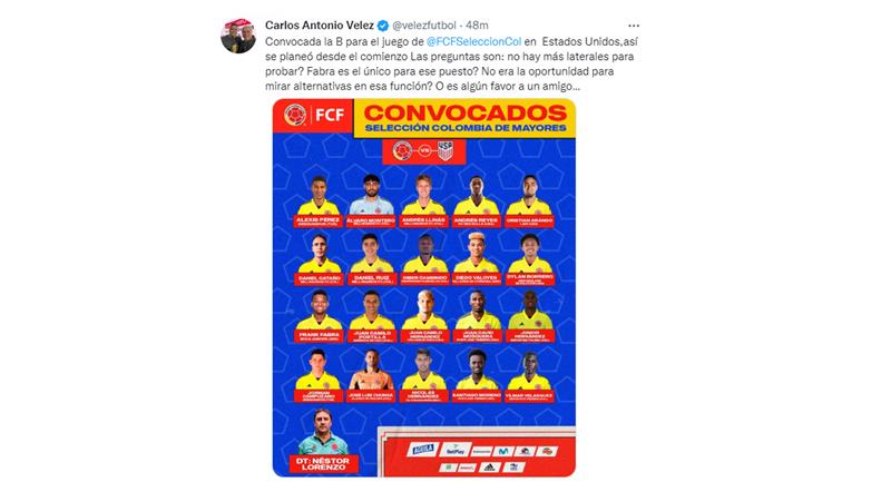 Publication par Carlos Antonio Vélez sur son compte Twitter.  Photo: Twitter Vélezfutbol