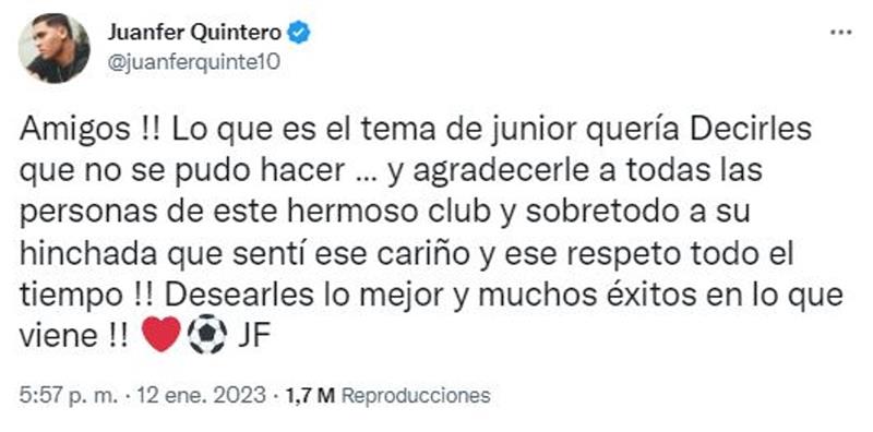 Capturez Twitter.  Photo : Twitter @juanferquinte10
