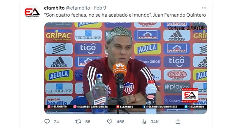 Les déclarations de JuanFer après le match Unión Magdalena.  Photo : Twitter @elambito