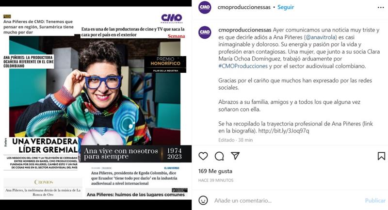 Parcours professionnel d'Ana Piñeres.  Photo : Instagram @cmoproduccionessas