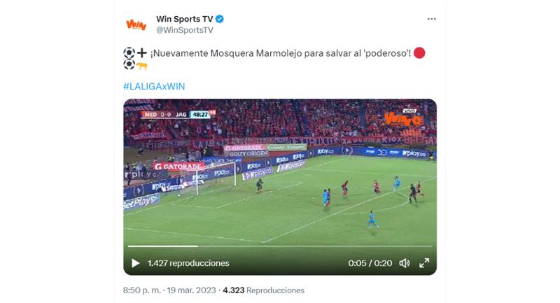 Regardez l'arrêt de Mosquera Marmolejo contre Jaguares.  Photo : Twitter @WinSportsTV
