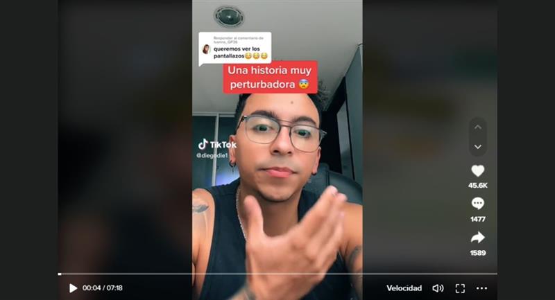 L'influenceur colombien a raconté la terrifiante expérience paranormale qu'il a vécue en tant qu'Uber.  Photo : TikTok @diegodie1
