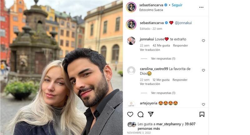 Sebastian Carvajal et son partenaire.  Photo : Instagram @sebastiancarva