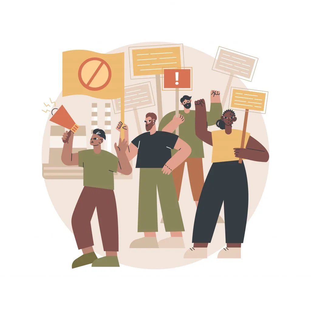 Dessin de personnes qui protestent