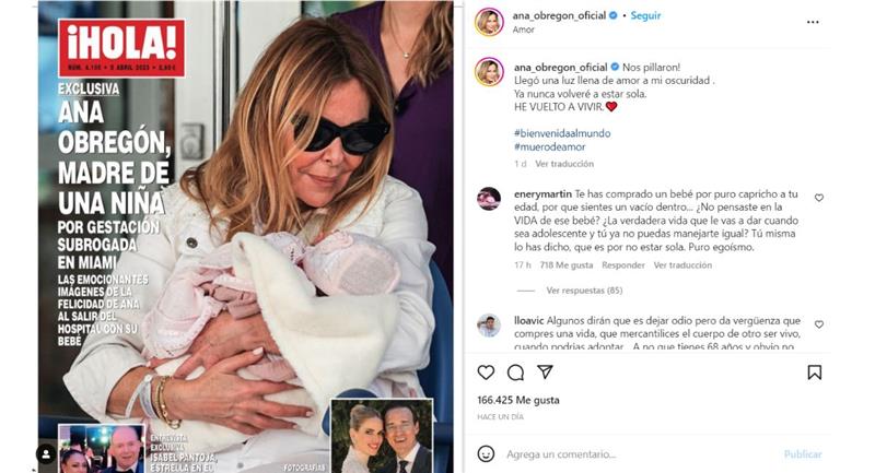 Il a annoncé l'arrivée de sa fille.  Photo : Instagram @ana_obregon_oficial