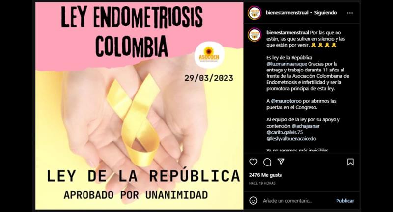 !! Toutes nos félicitations!!  Le Congrès a approuvé un projet de loi pour diagnostiquer et traiter l'endométriose.  Photo : Instagram