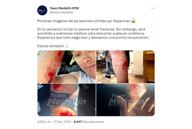 Regardez ici la déclaration de l'équipe paisa sur le cycliste colombien.  Photo : Twitter @team_medellin