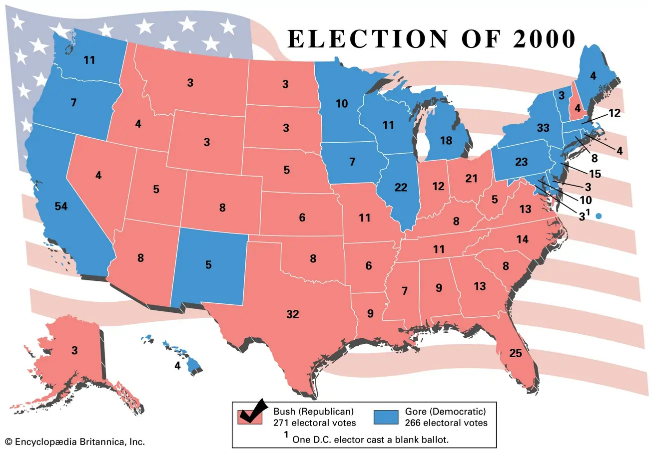 Carte électorale de l'élection présidentielle de 2000 aux États-Unis d'Amérique