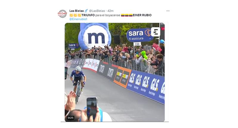 C'était la transmission de @LasBielas lors de la victoire d'Einer Rubio au Giro d'Italia 2023. Photo : Twitter @LasBielas