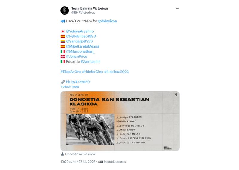 Ce sera la liste Bahreïn VIctorious. Photo : Twitter @BHRVictorious Ce sera la liste Bahreïn VIctorious. Photo : Twitter @BHRVictorious