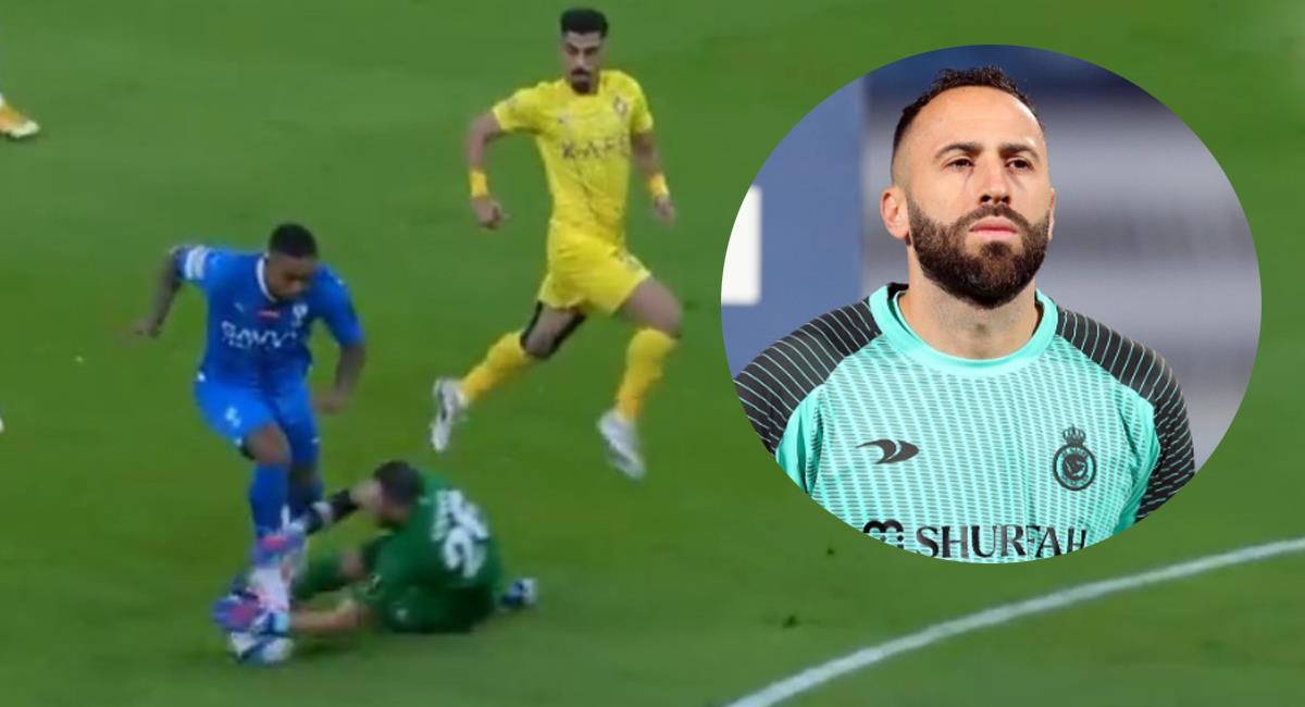 David Ospina resultó expulsado en la final de la Copa del Rey de Campeones con el Nassr. Foto: Twitter @DenizSliq / @haitamelimaniEN