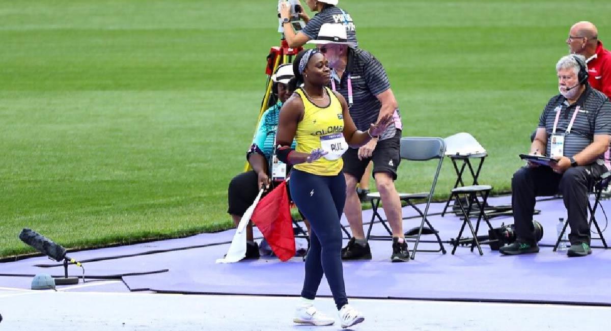 La atleta colombiana Flor Denis Ruíz alcanzó el quinto puesto en la final de lanzamiento de jabalina. Foto: Twitter @OlimpicoCol