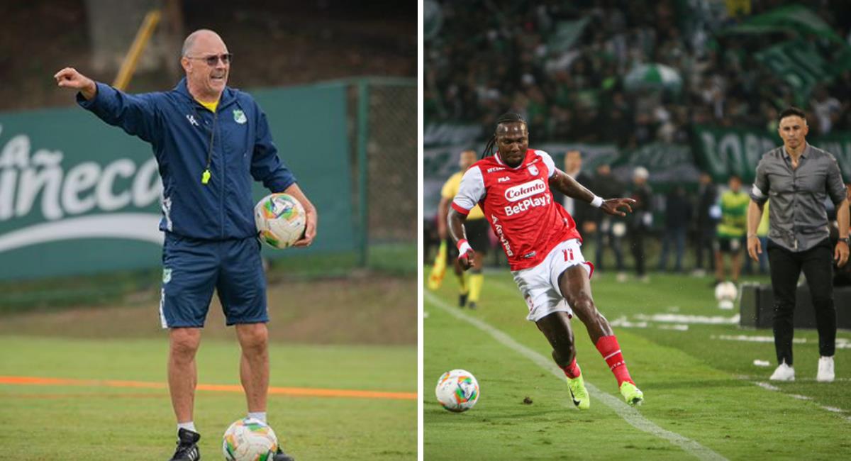 El Deportivo Cali estaría interesado en un delantero de Santa Fe. Foto: Instagram @deportivocalioficial / @santafe_oficial