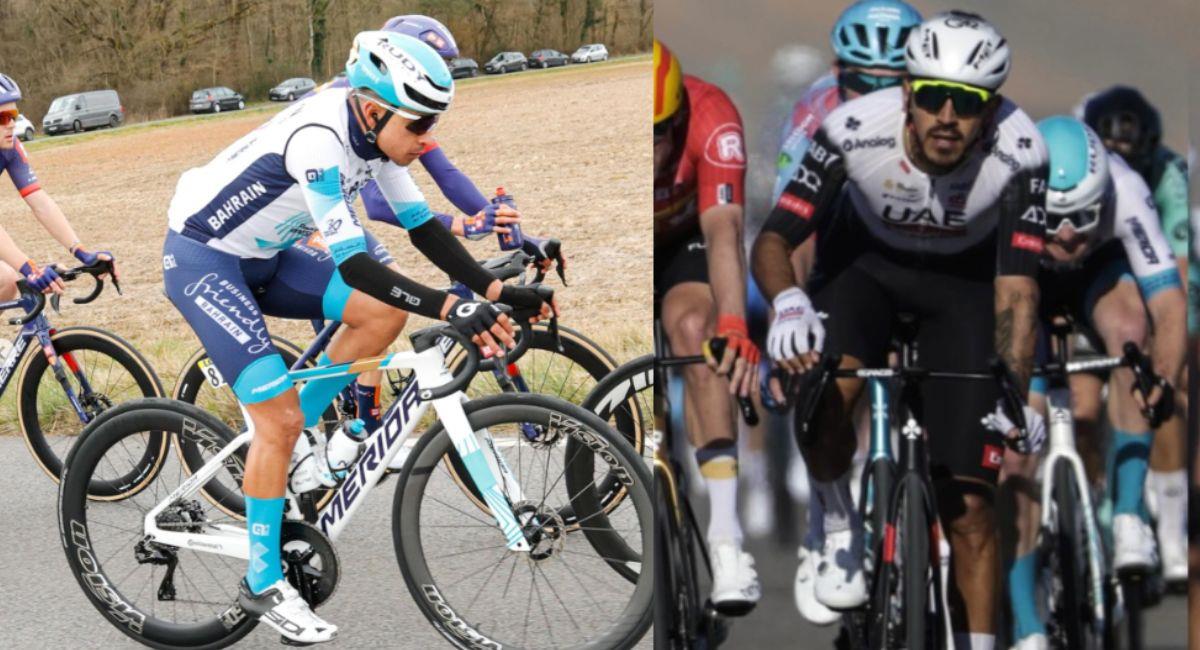 Santiago Buitrago y Juan Sebastián Molano presentes en la Paris Niza 2025. Foto: Instagram @teambahrainvictorious /uae_team_emirates