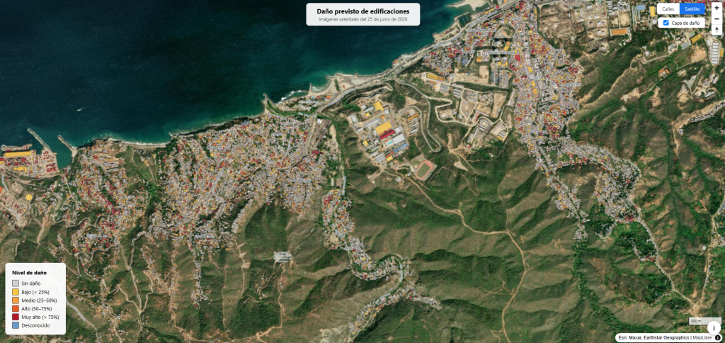 Près d'un bâtiment sur trois à Catia La Mar présente des dégâts selon l'IA sur la cartographie satellite