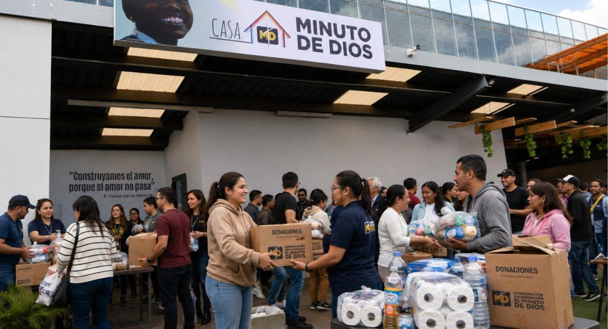 Paseo Villa del Río habilitó un centro de acopio, en alianza con la Casa Minuto de Dios, para recibir donaciones. Foto: Suministrada
