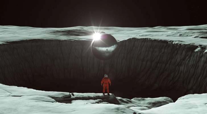 Ilustración de ciencia ficción sobre un astronauta encontrando tecnología extraterrestre. Foto Paul Campbell