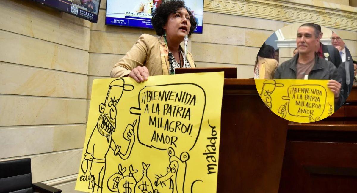 Matador exhibió un cartel en el Senado y Zuleta denunció presuntas intimidaciones. Foto: X: @ISAZULETA / Redes sociales